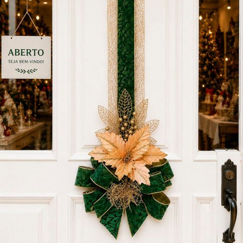 Escapulário Verde Natalino Flor Dourado Decoração Porta 2,5m