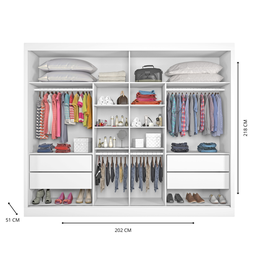 Guarda Roupa Casal Espelhado Mdf 2 Portas - Verona-branco Acetinado - Made Marcs - 3