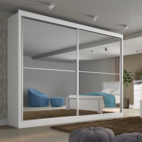 Guarda Roupa Casal Espelhado Mdf 2 Portas - Verona-branco Acetinado - Made Marcs