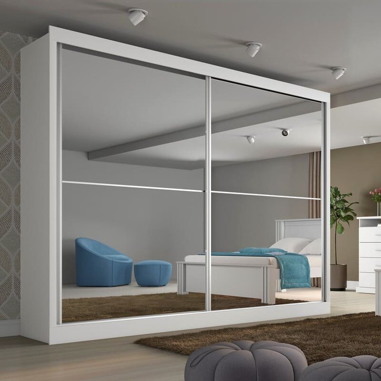 Guarda Roupa Casal Espelhado 2 Portas 4 Gavetas - Verona-Branco Acetinado - Made Marcs Guarda Roupa Casal Espelhado 2 Portas 4 Gavetas - Verona-Branco Acetinado - Made Marcs