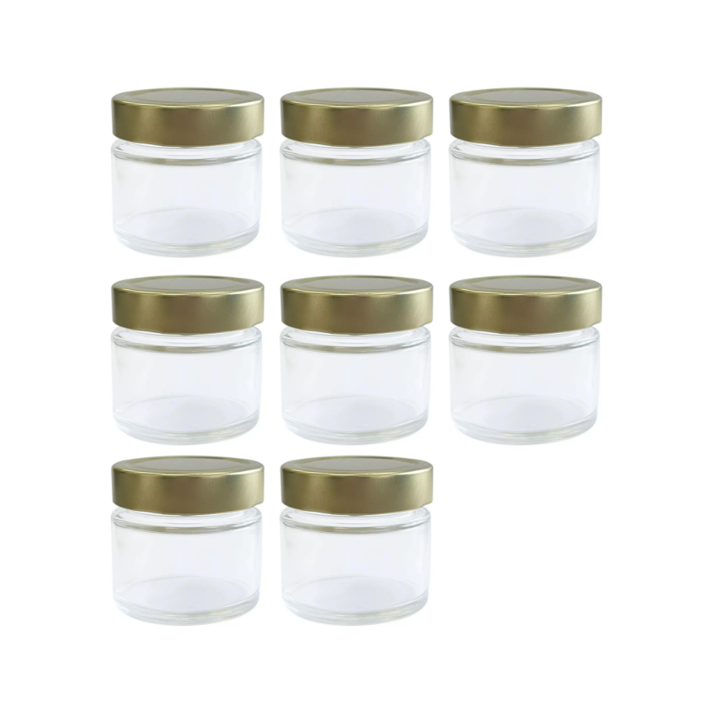 Kit Potes de Vidro Pianezza - Tampa em Metal Dourado 100ml:8