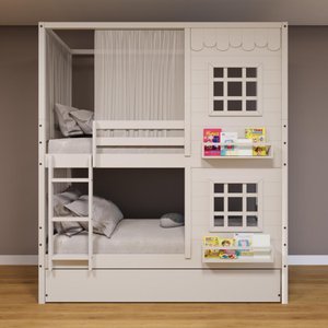 Treliche Casinha 2 Janelas Cortina Madeira Branco