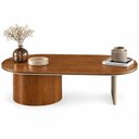 Ver imagem 3 de Mesa de Centro Oval Aurora 137 cm Imbuia Mel/Champanhe