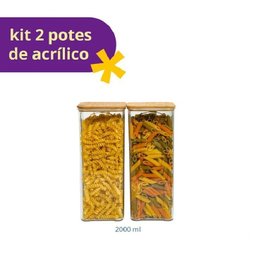 Kit 2 Potes de Acrílico 2l Tampa Herméticos Quadrados Oikos - 5