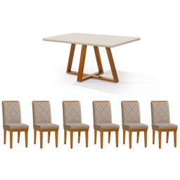 Conjunto Sala de Jantar Mesa Bela Tampo Vidro/MDF com 6 Cadeiras - 1