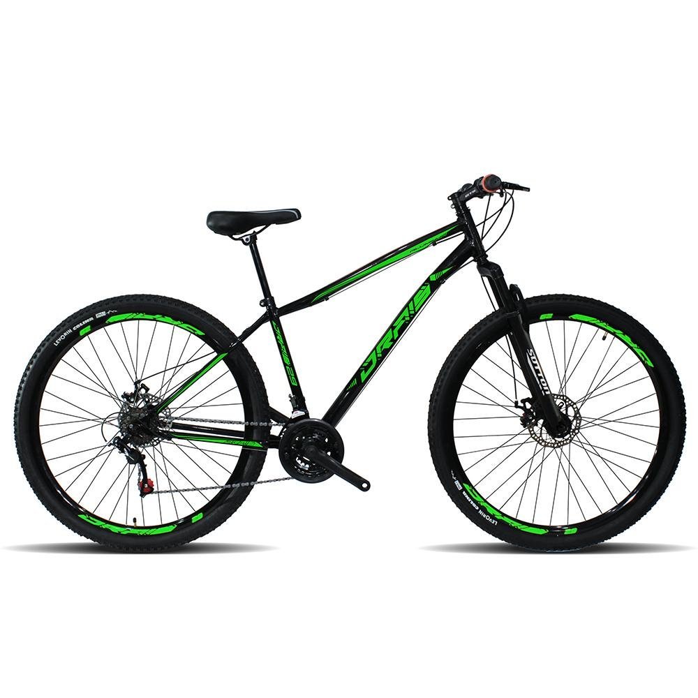 Bicicleta Aro 29 Aço Drais Steel 21 Vel TAMANHO 17 - Preto+Verde