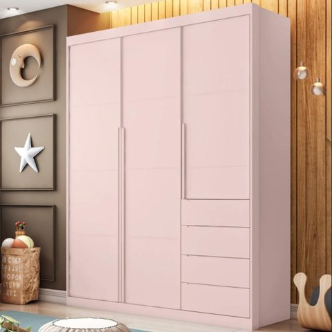 Guarda Roupa 3 Portas e 4 Gavetas Pérola - Phoenix Baby Cor:rosê