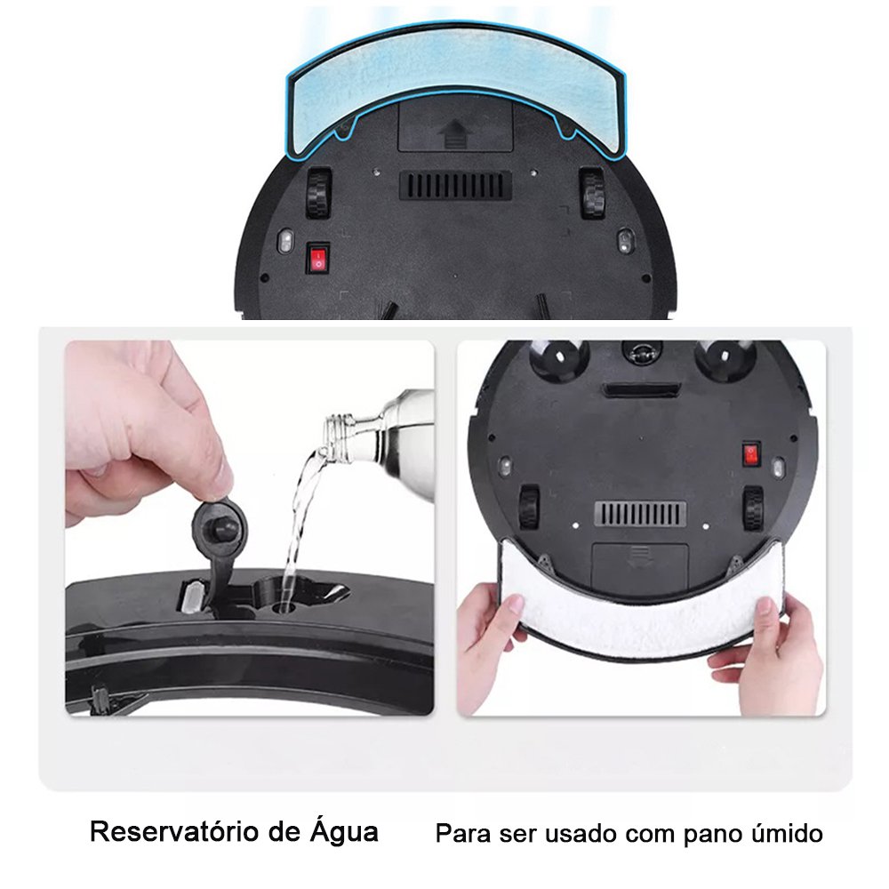 Robo Passa Pano Umido Seco MOP Aspirador Varre Inteligente Reservatorio de Agua Automatico Luz - 11