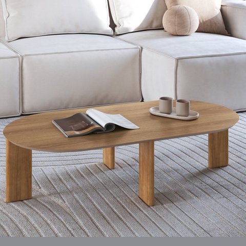 Mesa de Centro Orgânica Chanfrada Pé Madeira Complementos