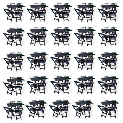 Kit de 20 Conjuntos de Mesa Dobrável 70x110 com 4 Cadeiras Preto - Cor: Preto
