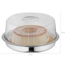 Ver imagem 3 de Prato Para Pudim Em Aço Inox Com Tampa De Acrílico Transparente 25cm Suporte Porta Bolo