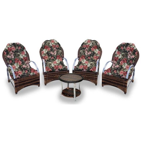 Conjunto de Poltronas Fibra Sintética Paris Alumínio - 4 Poltronas + 1 Mesa Centro - Tecido Maui Pre