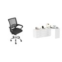 Ver imagem 2 de Conjunto Escritório 2 Peças Escrivaninha Mesa Leonie c/Cômoda e Cadeira Diretor Tela Yescasa Branco/