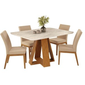 Mesa de Sala Jantar Celeste Tampo Madeirado Curvo 120x90 Freijo/quartzo - Dj Móveis