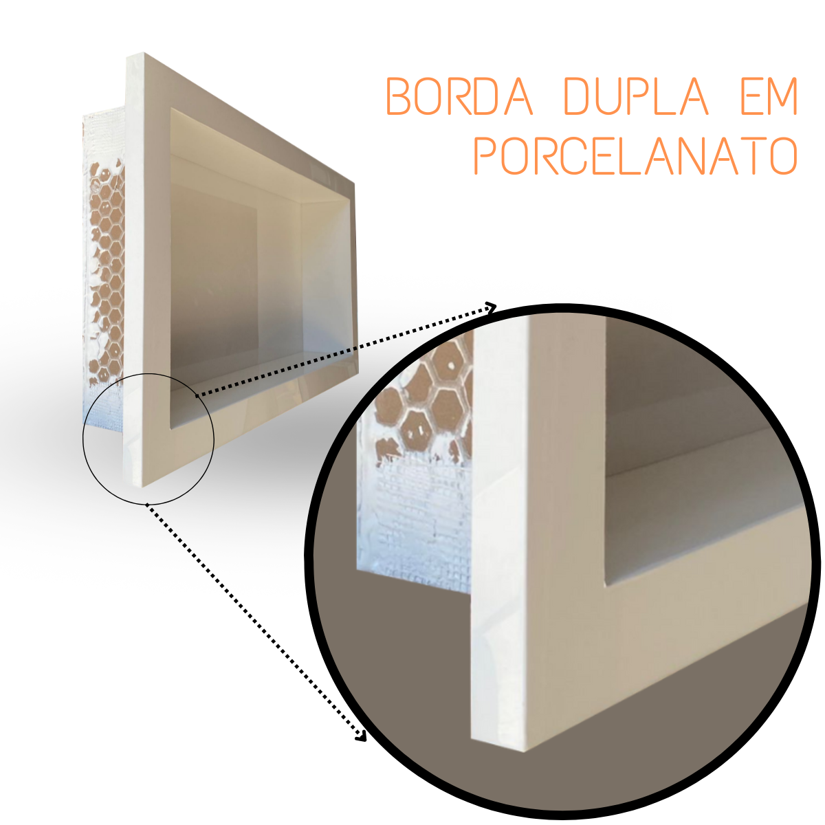 Nicho de Porcelanato com Borda Dupla Branco Polido 60x32cm - 5