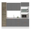 Ver imagem 4 de Cozinha Pérola com Rodapé e Cristaleira com LED 230 cm Yescasa Cinza