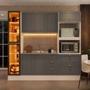 Ver imagem 1 de Cozinha Pérola com Rodapé e Cristaleira com LED 230 cm Yescasa Cinza
