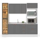 Ver imagem 5 de Cozinha Pérola com Rodapé e Cristaleira com LED 230 cm Yescasa Cinza