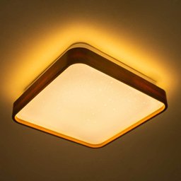 Lustre Plafon Led Timber 12w 28x28 Céu Estrelado Amadeirado Branco Quente 3000k Bivolt - 1