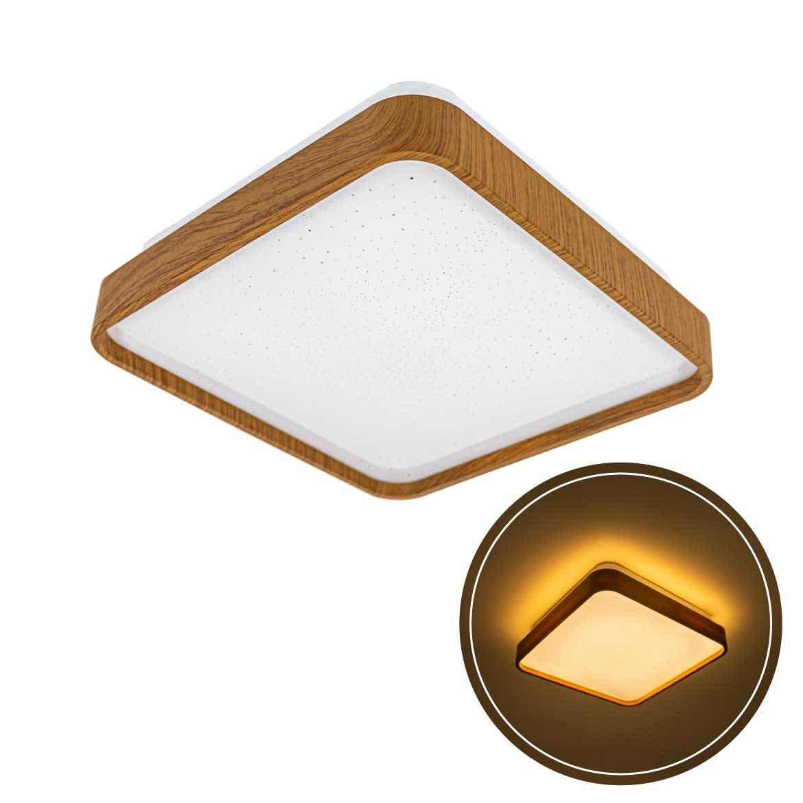 Lustre Plafon Led Timber 12w 28x28 Céu Estrelado Amadeirado Branco Quente 3000k Bivolt - 3