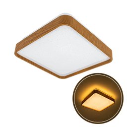Lustre Plafon Led Timber 12w 28x28 Céu Estrelado Amadeirado Branco Quente 3000k Bivolt - 3