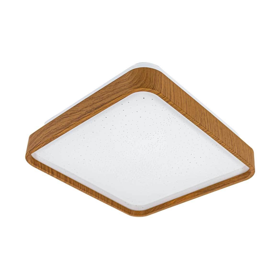Lustre Plafon Led Timber 12w 28x28 Céu Estrelado Amadeirado Branco Quente 3000k Bivolt - 4