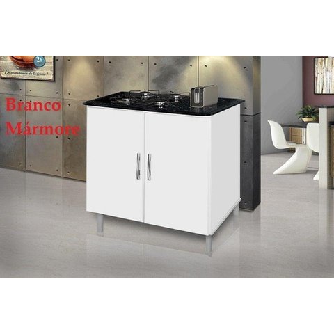 Balcao Para Cooktop De 4 Bocas 02 Portas Branco Marmorizado PASSE BEM