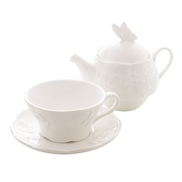 Conjunto 3 Peças de Chá de Porcelana New Bone Butterfly Flower - Lyor - 2