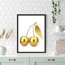 Ver imagem 2 de Quadro para Cozinha Cereja Dourada 24x18cm - com Vidro:moldura Branca