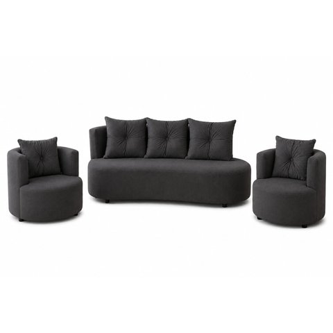 Kit Sofá Curvo Orgânico + 2 Poltronas Orgânicas Cinza Veludo