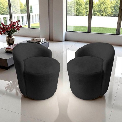 Kit 2 Poltronas Decorativa Yara Orgânica Couro Preto