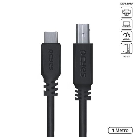 Cabo para Impressora Usb Tipo C para Usb B 2.0 1 Metro Preto - Pucbp-1