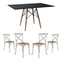 Ver imagem 1 de Conjunto de Mesa Eiffel Retangular Tampo de Madeira 120x75cm Preto com 4 Cadeiras Katrina Branca