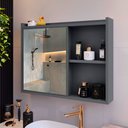 Ver imagem 2 de Espelheira Suspensa Armário Banheiro Prateleira Cinza Kit Acessórios Lavabo 6 Peças Premium