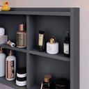 Ver imagem 5 de Espelheira Suspensa Armário Banheiro Prateleira Cinza Kit Acessórios Lavabo 6 Peças Premium