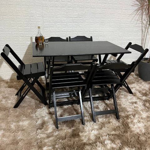 Conjunto Dobrável 120x70 Mesa com 6 Cadeiras Paraná Cor:preto