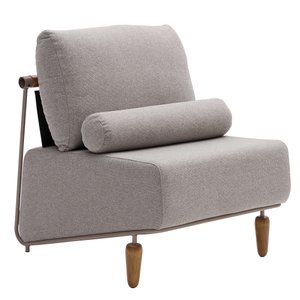 Poltrona Decorativa Aurea Base Aço Champagne Linho Cinza Mesclado - Nexta