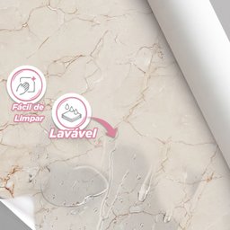 Papel de Parede Painel 3D Mármore Porcelanato Bege 2,5M Auto Colante Lavável Revestimento Brilhoso - 3