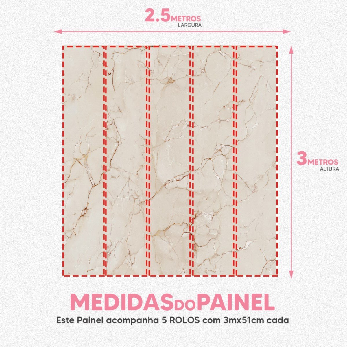 Papel de Parede Painel 3D Mármore Porcelanato Bege 2,5M Auto Colante Lavável Revestimento Brilhoso - 4