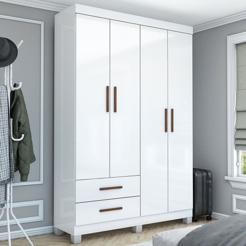 Guarda-roupa Solteiro Genova 4 Portas 2 Gavetas 22112 Branco - Carioca Móveis