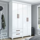 Ver imagem 1 de Guarda-roupa Solteiro Genova 4 Portas 2 Gavetas 22112 Branco - Carioca Móveis