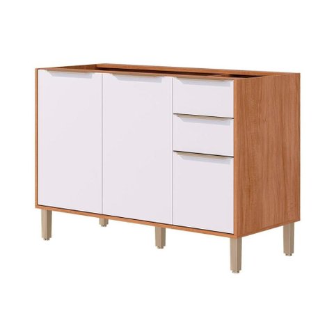 Gabinete de Cozinha Modulado Balcão Divina C/ 3 Portas e 2 Gavetas S/tampo 120cm Cinamomo/branco -