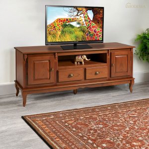 Rack para Sala com Pés Luis Xv 2 Portas 2 Gavetas e Nicho 60812m Hannover - Imbuia Glazer