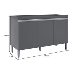 Balcão Pia Manu 120cm 3 Portas Cinza sem Tampo - Ajl Móveis - 4