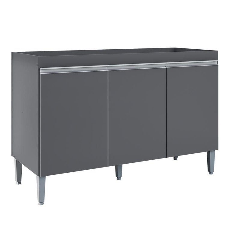 Balcão Pia Manu 120cm 3 Portas Cinza sem Tampo - Ajl Móveis