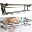 Ver imagem 4 de Organizador Banheiro Cozinha Suporte Gancho Prateleira Dupla Inox Condicionador Shampoo Toalha Condi