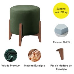 Puff Estofado Decorativo para Sala Redondo Paris Veludo Verde - 4