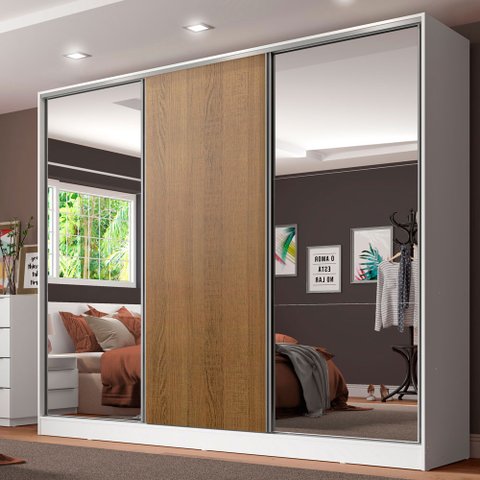 Guarda-roupa Casal 100% Mdf Madesa Royale 3 Portas de Correr com Espelho