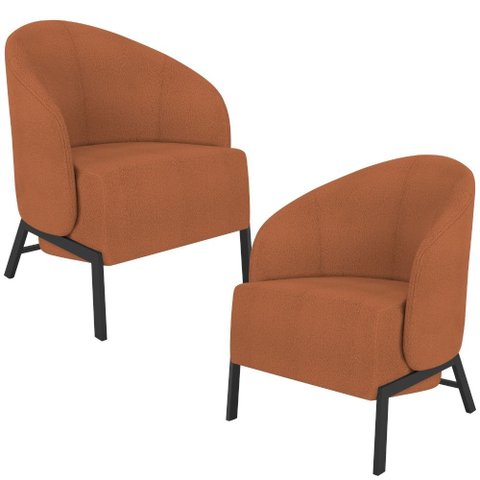 Kit 02 Poltronas Decorativa para Sala Living Pés Industrial Sierra K01 Bouclê Terracota - Lyam Decor