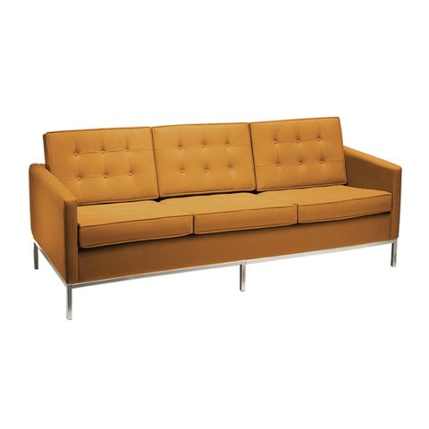 Sofá Fk 3 Lugares Couro Natural Linha Premium Design Modernista Escritório Recepção Luxo - Caramelo